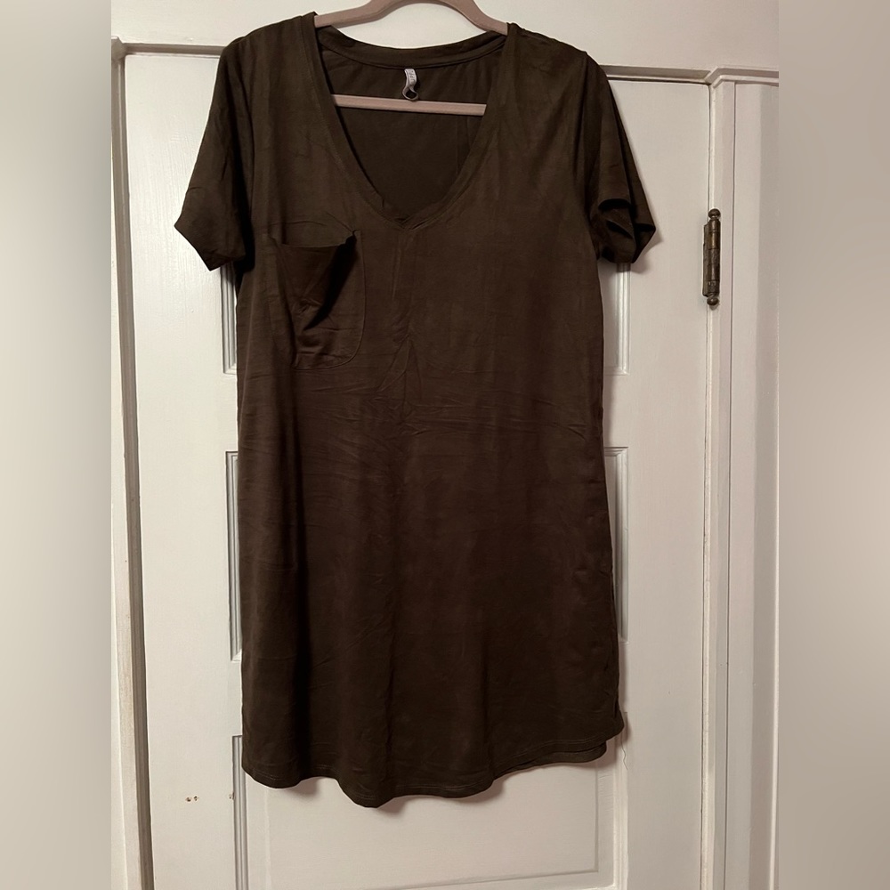 Z Supply Olive Green Suede T-Shirt Dress